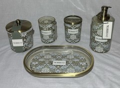 William Morris & Co ~ Bathroom Vanity Set ~ 5 Pc ~ Sky Blue w/Bronze Trim