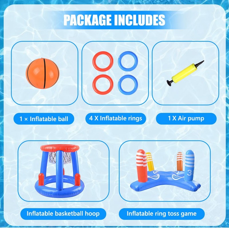 Inflatable Pool Toys Games Floating Basketball Hoop Ring Toss Game Set fr Summer gallery
