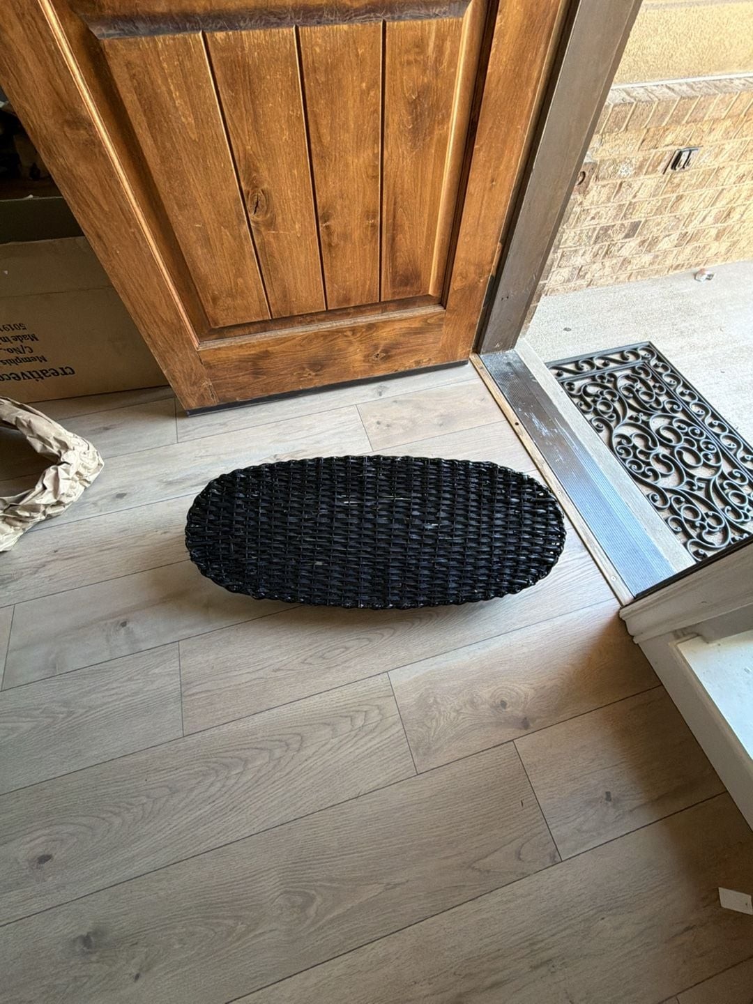 Creative Co-Op Decorative Hand-Woven Rattan Tray with Handles, Black (DF3793) gallery