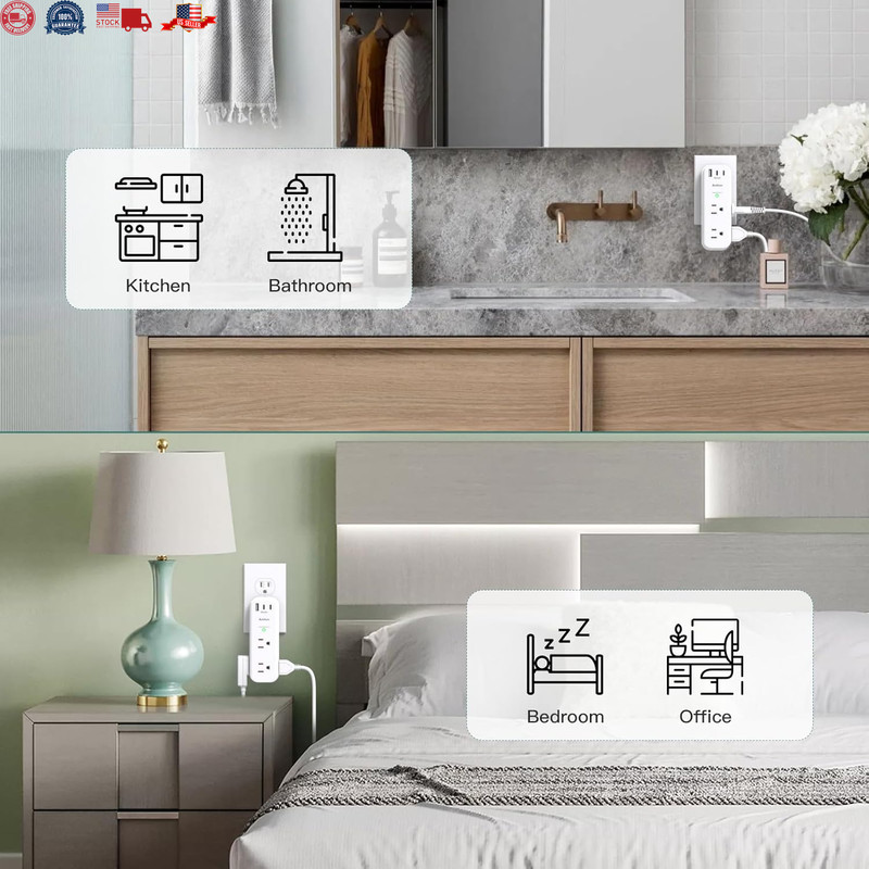 Multiple Plug Outlet Extender, 6 Wall Outlets and 3 USB Ports (2 USB C), Multi O gallery
