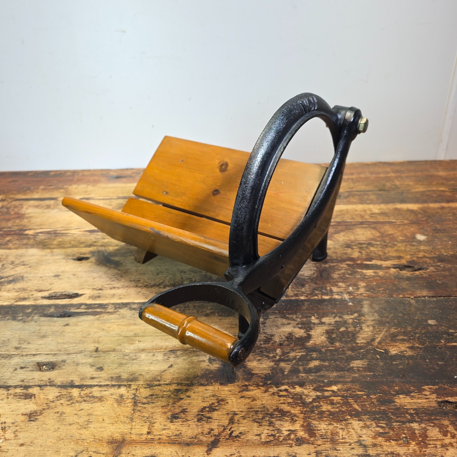 Rare Early VOSS No 6 Bread Slicer Restored Cast Iron Antique Wood Denmark Cutter gallery