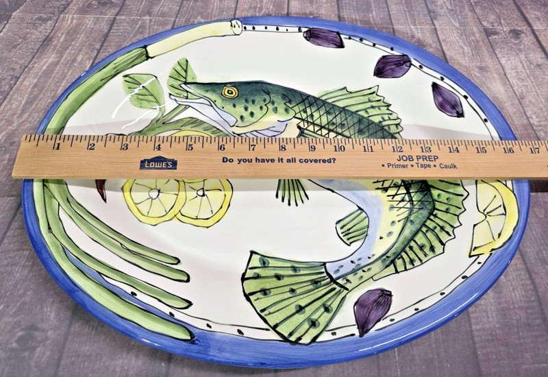 Large Serving Platter Handcrafted Fish Ceramic Tika Lotus Seafood Lemon Pasta gallery