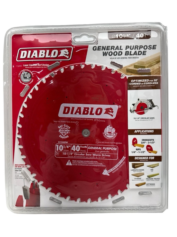 DIABLO Laser Cut Thin 10-1/4? 40 teeth General Purpose Wood Saw Blade D1040W