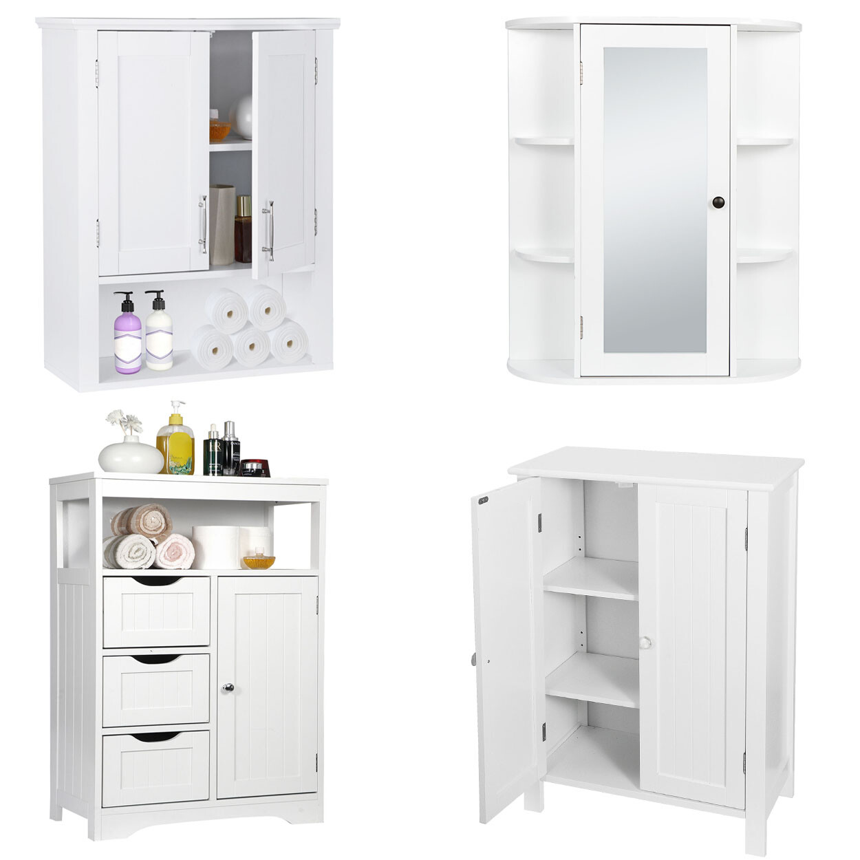 WhiteBathroom Floor Cabinet Storage Organizer Cupboard for Living Room/Bathrom gallery