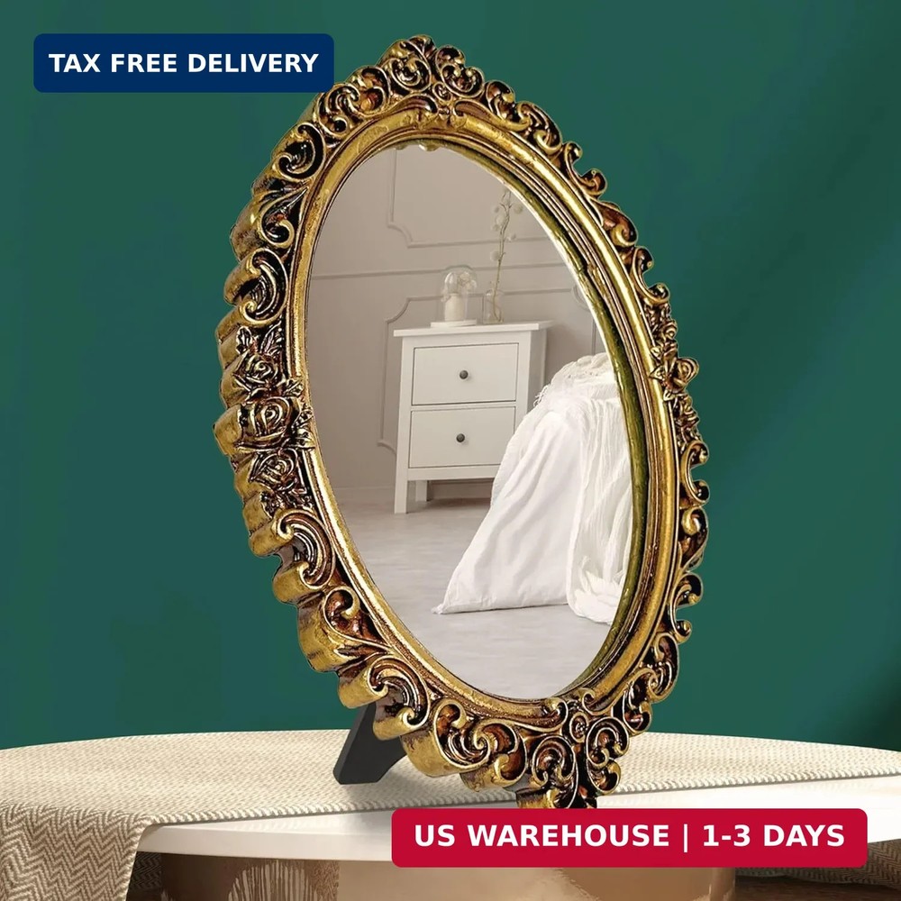 97 Decor Small Oval Mirror for Table - Gold Vintage Mirror for Tabletop and Wall
