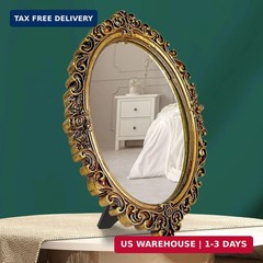 97 Decor Small Oval Mirror for Table – Gold Vintage Mirror for Tabletop and Wall
