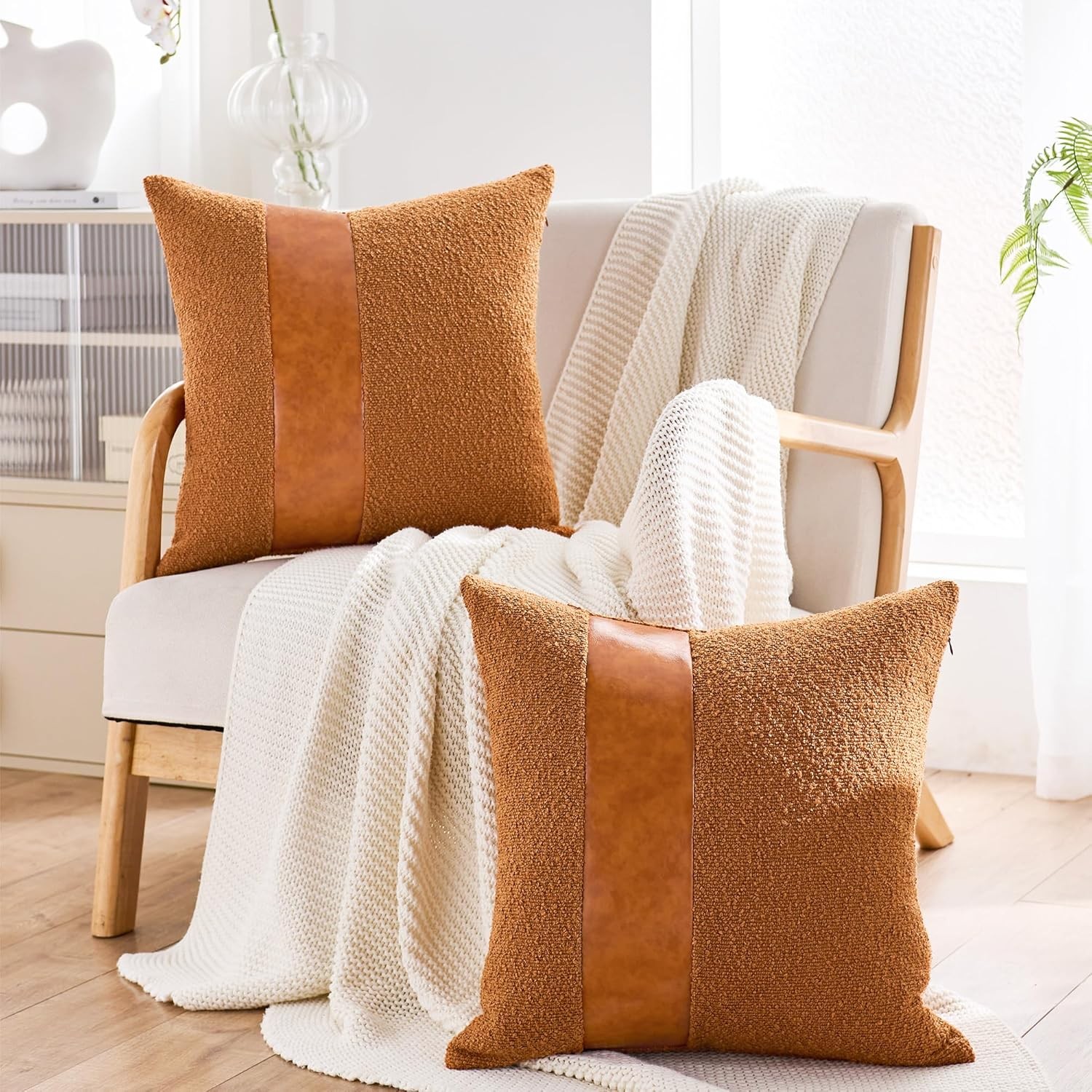 2 Boucle Decorative Throw Pillow Covers 18"x18" – Modern Textured Pillowcases gallery