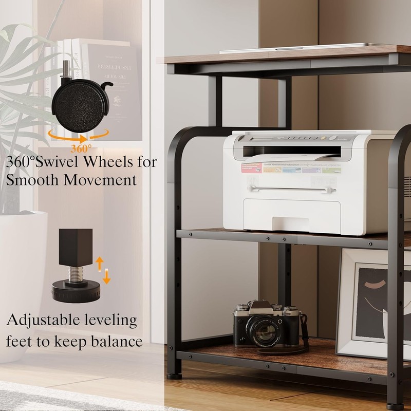 3-Tier Rolling Printer Stand with Adjustable Shelf Rustic Brown gallery