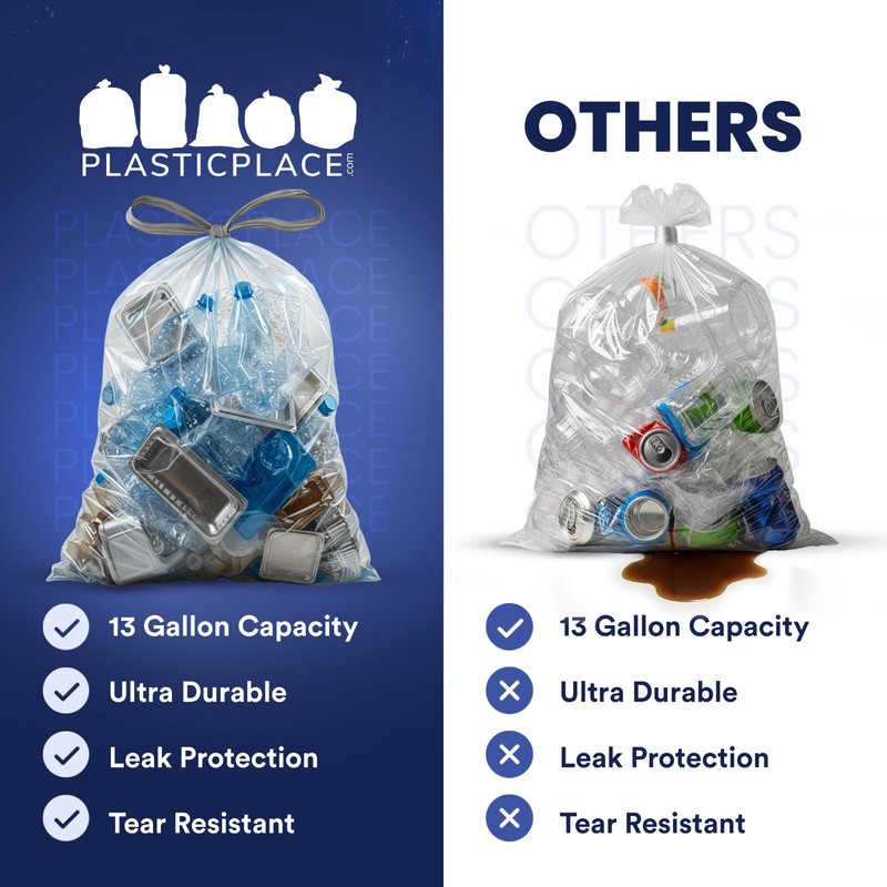 Plasticplace 13 Gallon Extra Tall Drawstring Trash Bags -Clear, Case of 200 Bags gallery