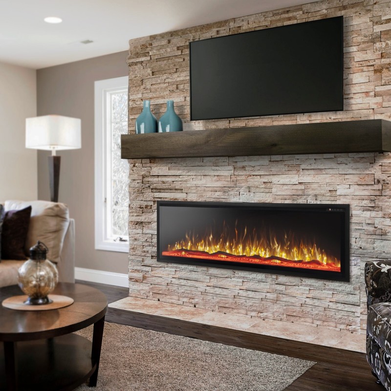 60" Thin Electric Fireplace Wall Mounted Recessed Fireplace Heater Log & Crystal gallery