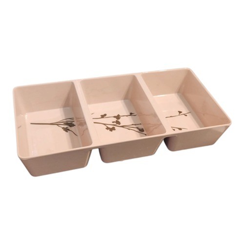 Melamine 3 Section Divided Serving Tray Cream Brown Botanical Branch 12x6x2 gallery