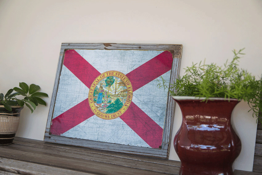 Florida State Flag Metal Sign Framed on Rustic Wood, Americana, Rustic Décor gallery