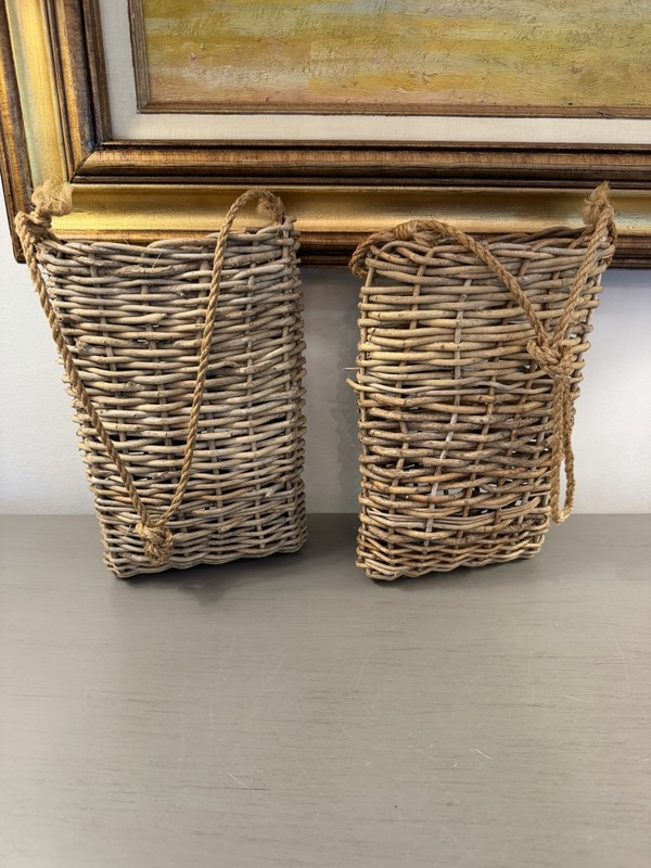 Rustic Twig Wall Pocket Hanging Baskets Set of 2 Woven Wood Rope Farmhouse gallery