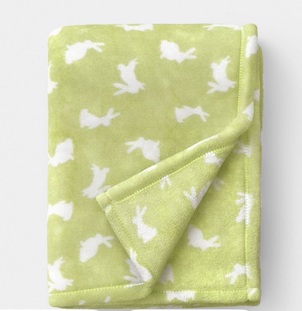 NEW Target Room Essentials BUNNY Plush Throw Blanket Green White 50" X 60" BABY gallery