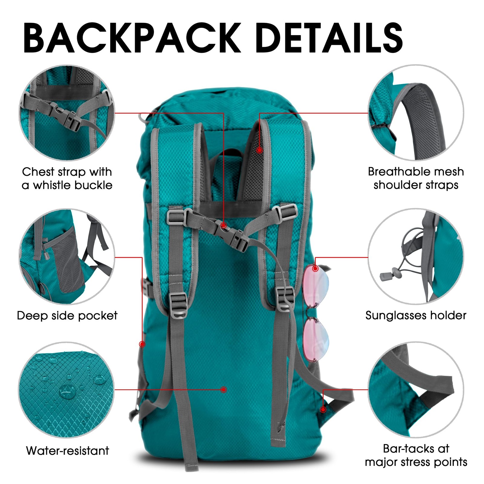 Portable Hiking Backpack,Lightweight Packable Hiking Daypack,Water Resistant ... 3