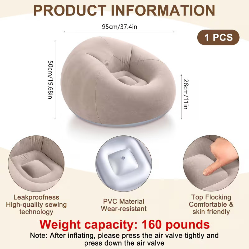 2 Pack Inflatable Sofa Bed Chairs PVC Air Lounger Indoor Outdoor PINK gallery