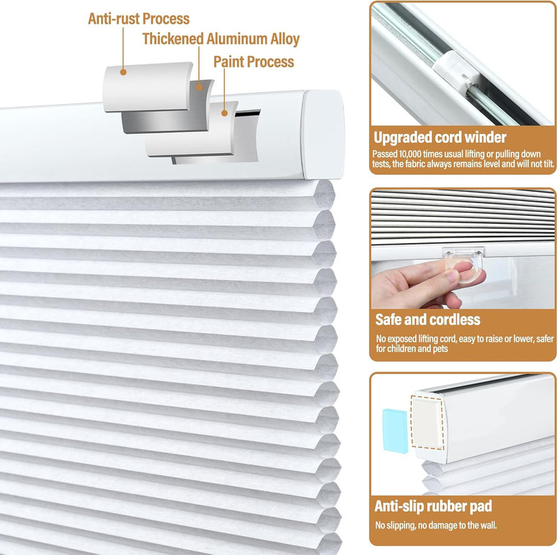 Cordless Cellular Shades - Easy Install Honeycomb Blinds for Indoor Windows 41"x gallery