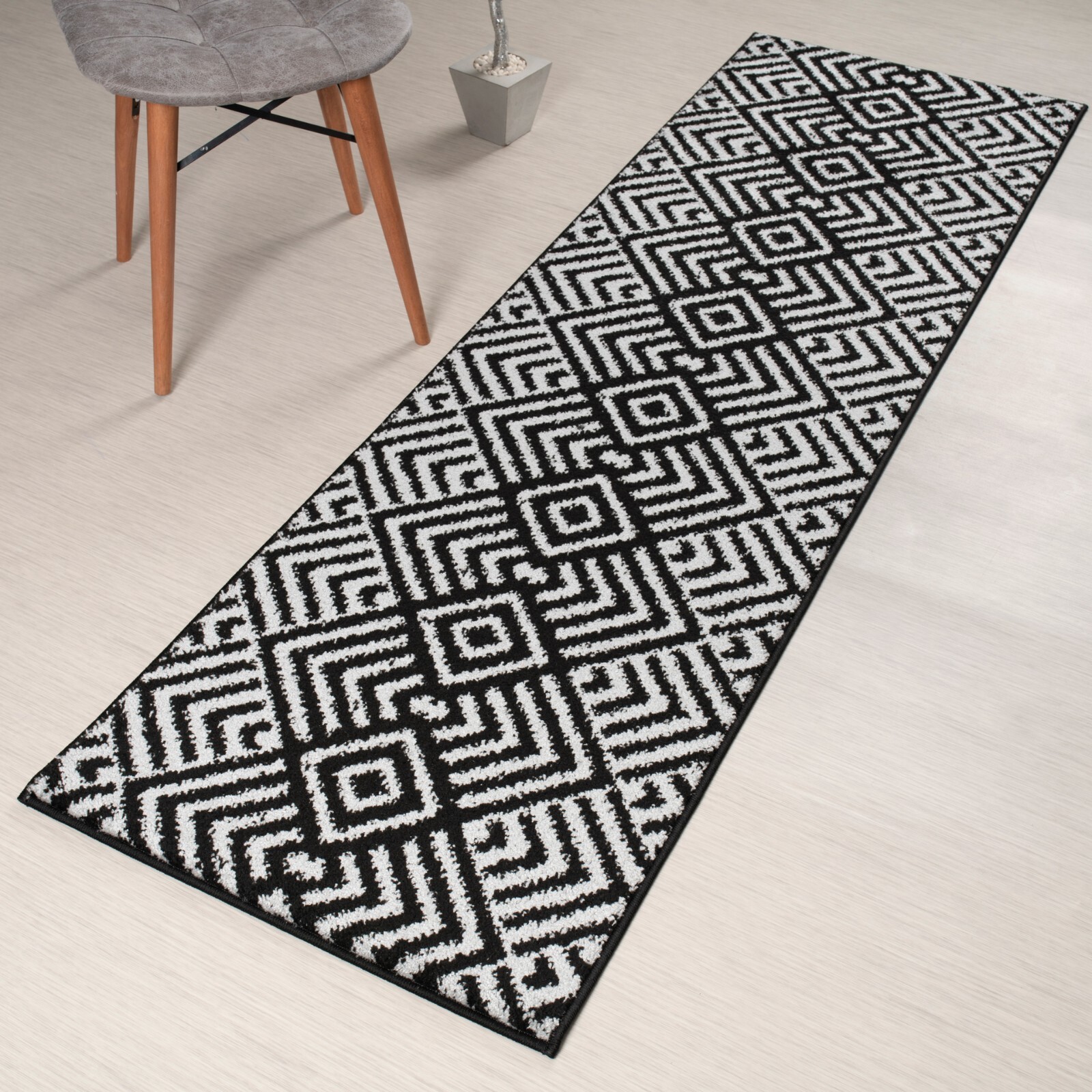 Custom Length Stair Hallway Runner Rug Non Slip Backing, Chevron Black gallery
