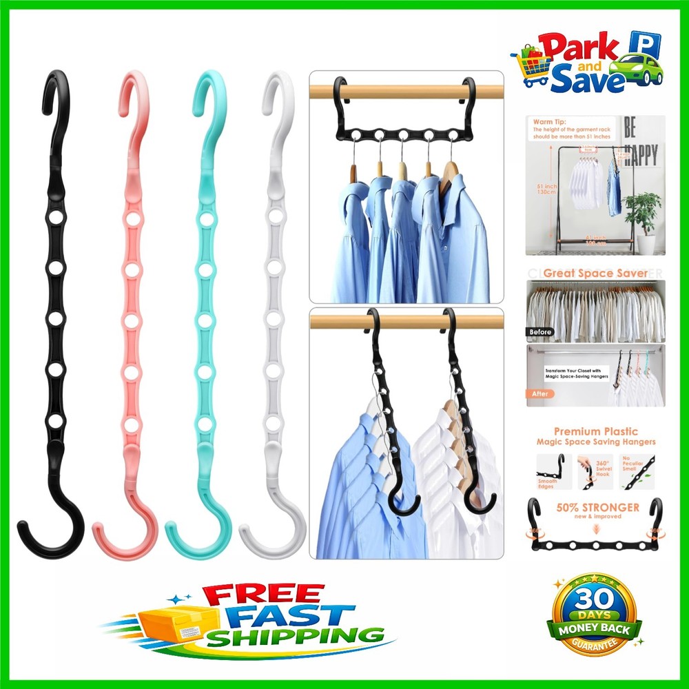 Space-Saving Magic Clothes Hangers - 360° Swivel Hooks, 4 Pack for 20 Clothes