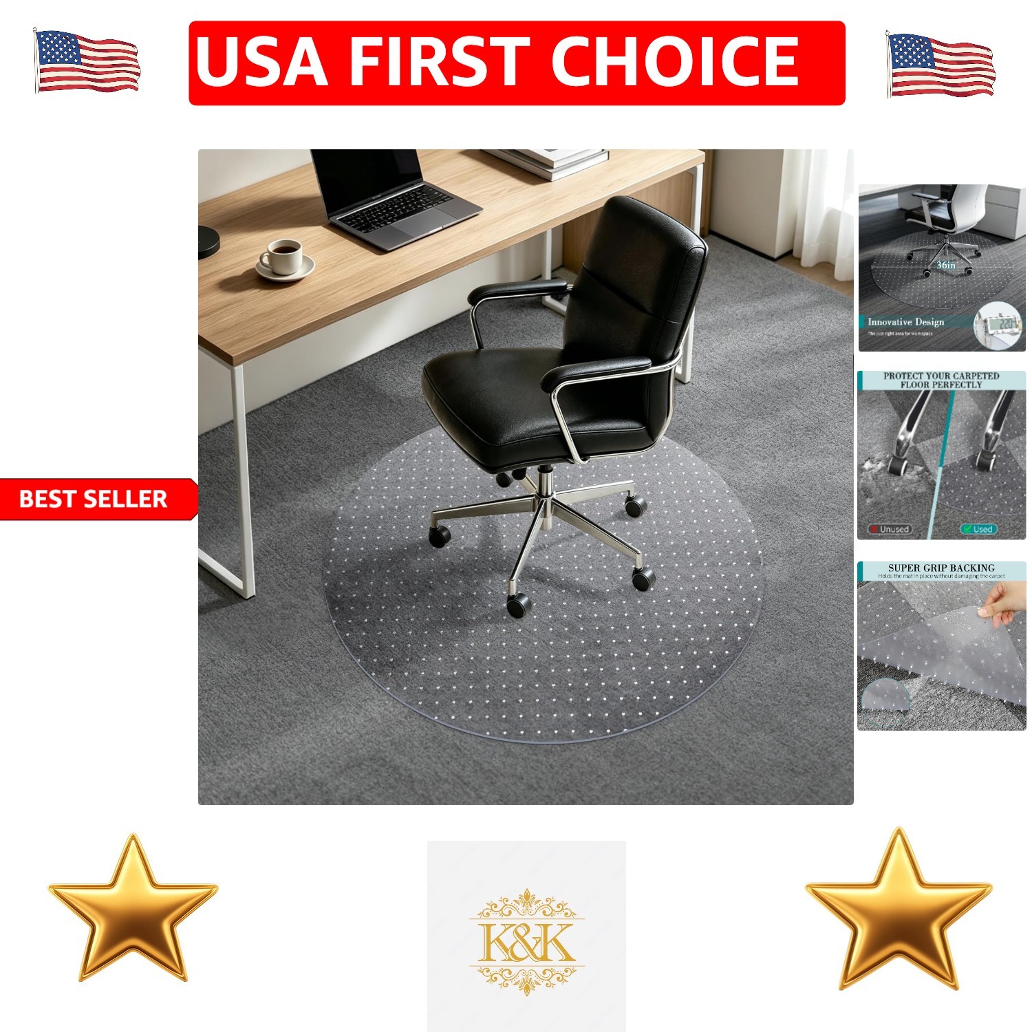 Clear PVC Chair Mat for Low Pile Carpets - 36'' Round Lightweight Protector gallery