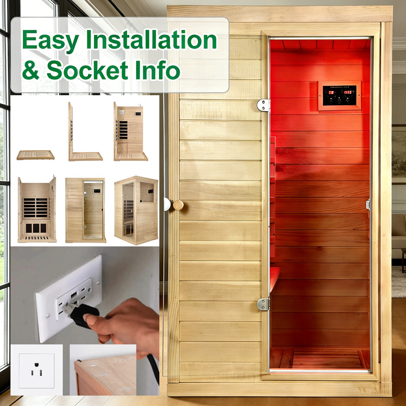 Far Infrared Sauna Red Therapy Light Hemlock Wood Saunas For 1Person Detox 1050W gallery