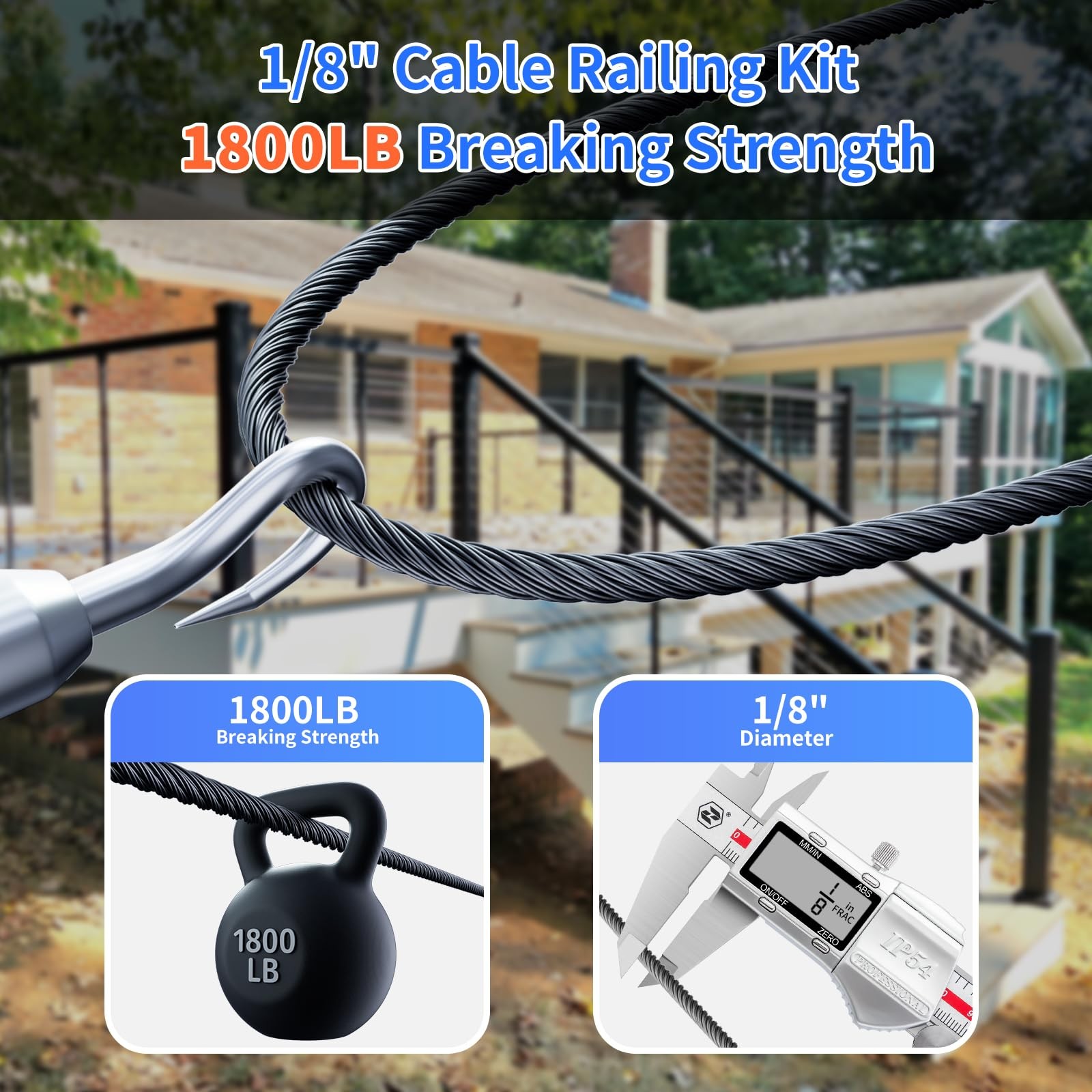 Cable Railing 1/8 T316 Black Stainless Steel Wire Rope 600FT GSS600 BXGGSS High gallery
