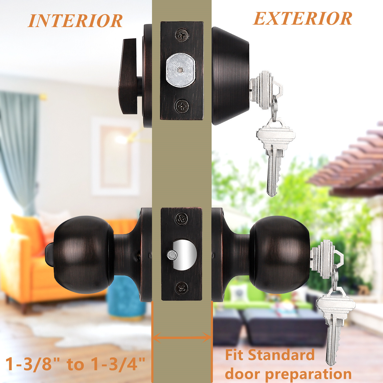 Probrico 607 Black Round Door Knob Lock Set Brushed Nickel Bronze Handles gallery
