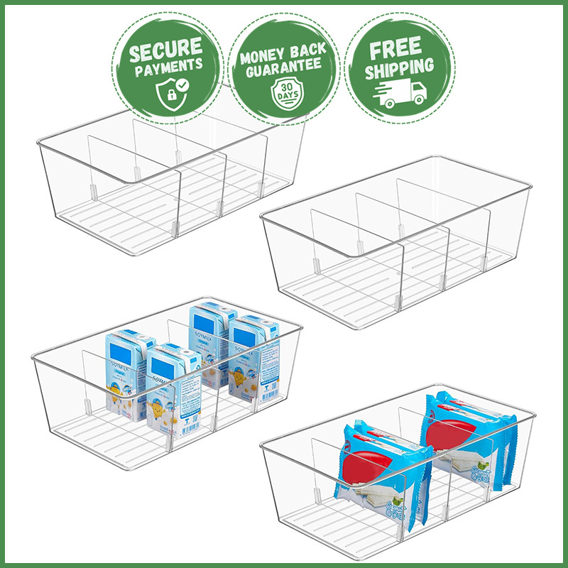 4 PCS CLEAR PLASTIC STORAGE BINS Pantry Kitchen Fridge Cabinet Organizer Holder gallery
