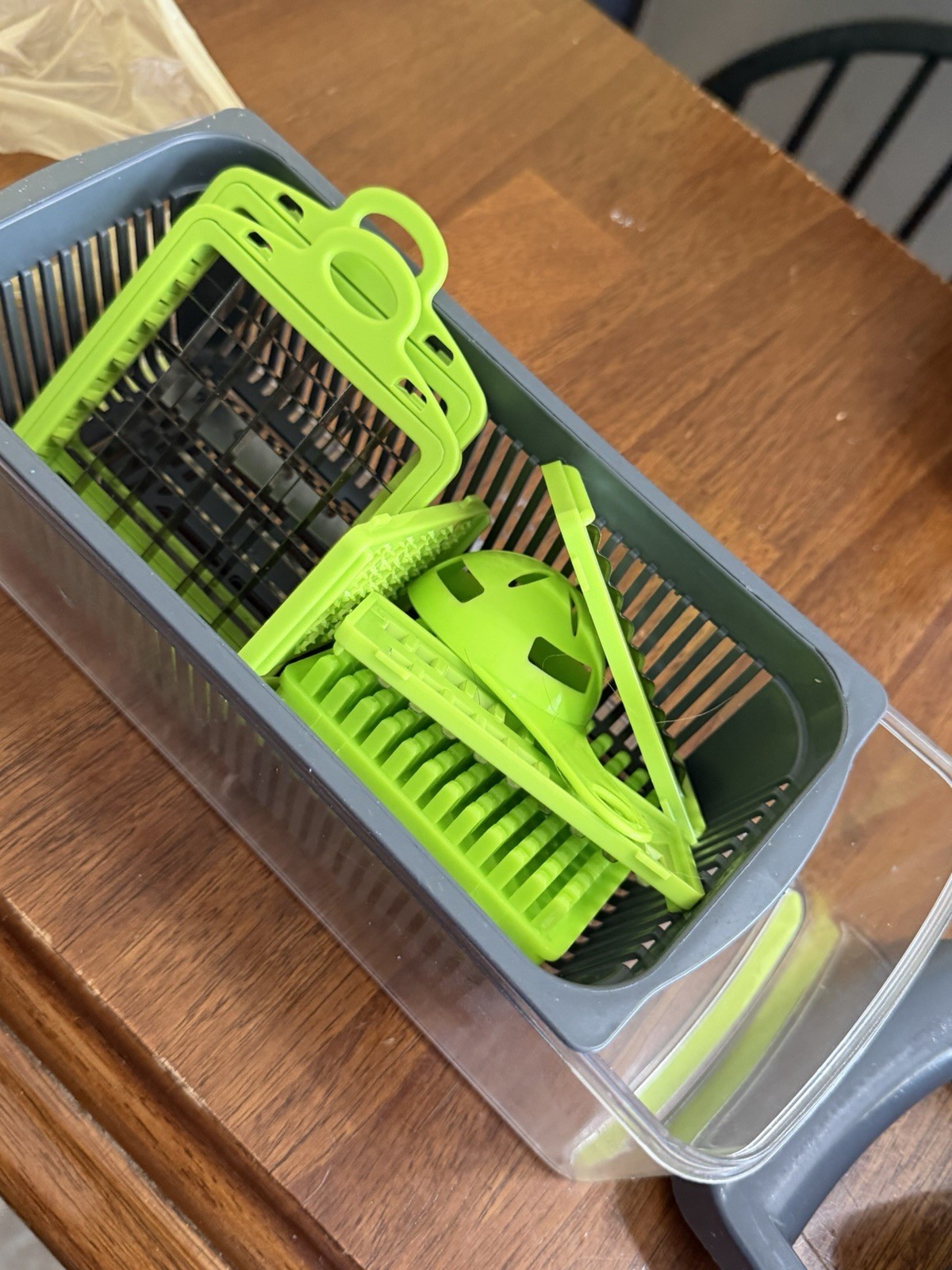 Manual Mandoline Slicer & Grater Set, Container Lid Hand Guard, Gray/Green gallery