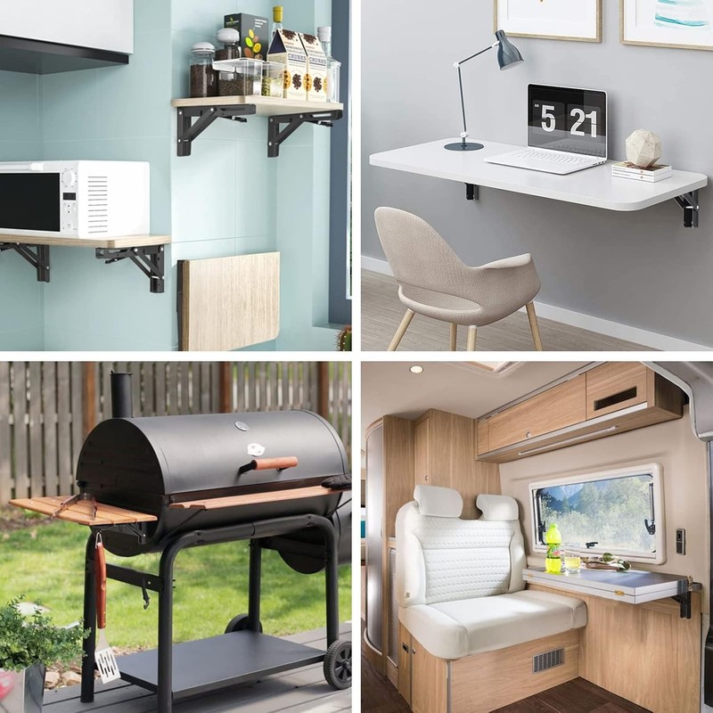 Folding Shelf Brackets Wall Mounted Heavy Duty Triangle Shelf 2Pcs Black/Silve gallery