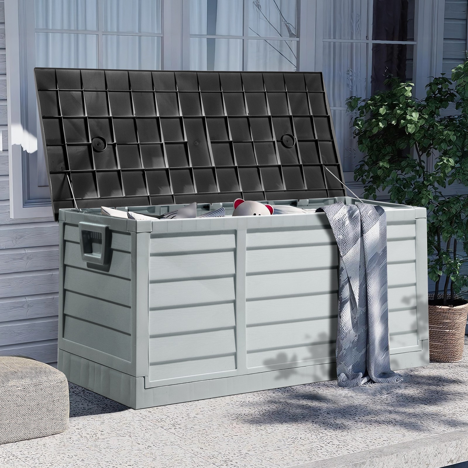 75 GAL Foldable Storage Deck Box Fast Installation with Wheels for In/Outdoor gallery
