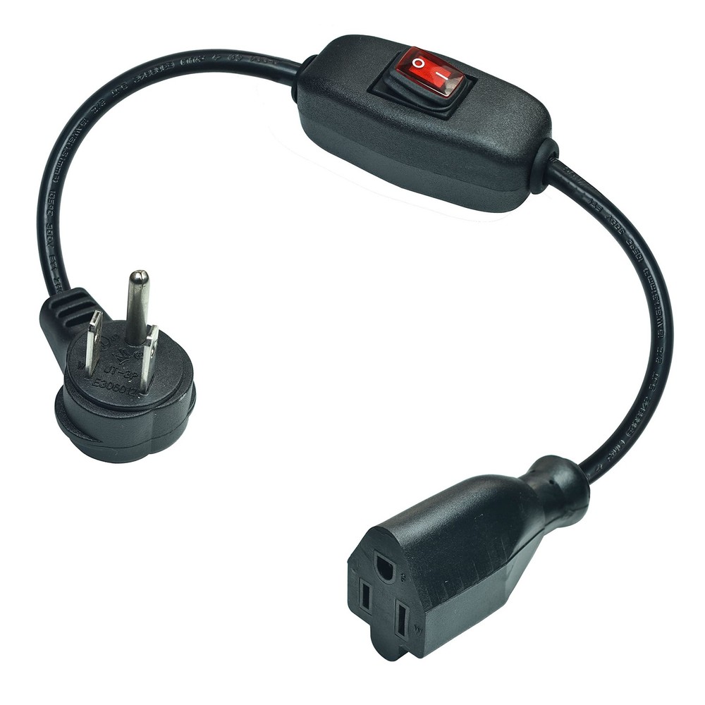 Flat Plug Extension Cord with ON Off Waterproof 3-Prong Plug, black