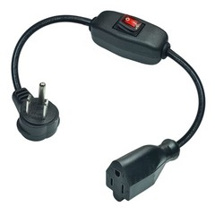 Flat Plug Extension Cord with ON Off Waterproof 3-Prong Plug, black