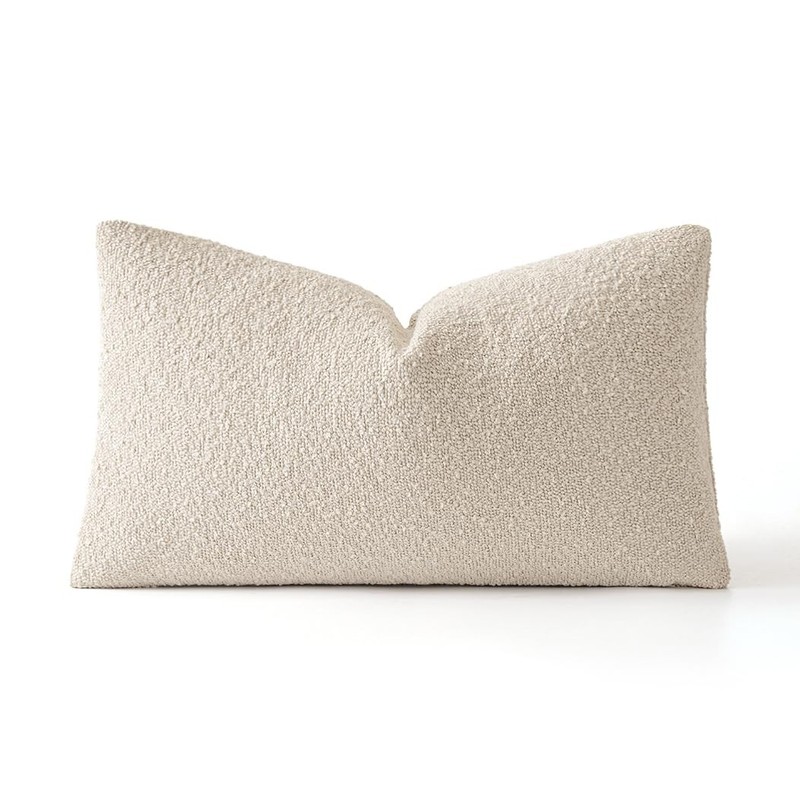 Textured Boucle Beige Accent Solid Lumbar Throw Pillow Cover Case, Boucle gallery