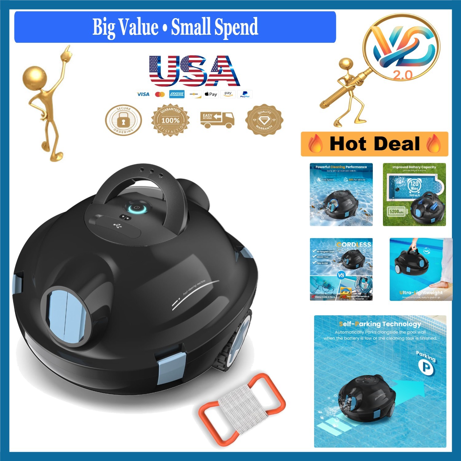 Cordless Robot Pool Vacuum 120Min Runtime for Inground & Above Ground Pools O... gallery