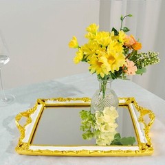 15″x10″ Metallic WHITE GOLD Rectangular Mirror SERVING TRAY Handles Party