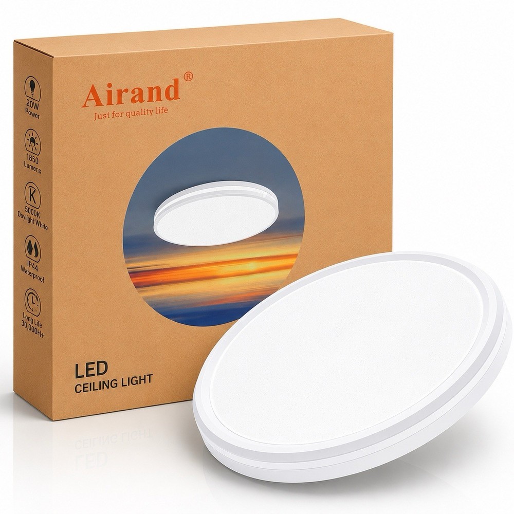 NEW Airand LED Ceiling Light Flush Mount 20 Watt 1850 Lumens 5000K Daylight IP44