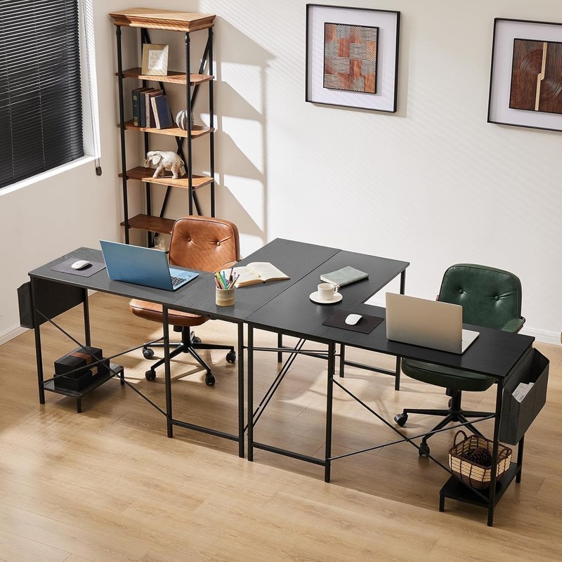 NEW L Shaped Corner Computer Desk Gaming PC Table CPU Stand Side Bag Black 50 In gallery
