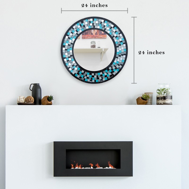Zorigs - Handcrafted Blue Turquoise Mosaic Mirror, 24" Round Wall Mirror gallery