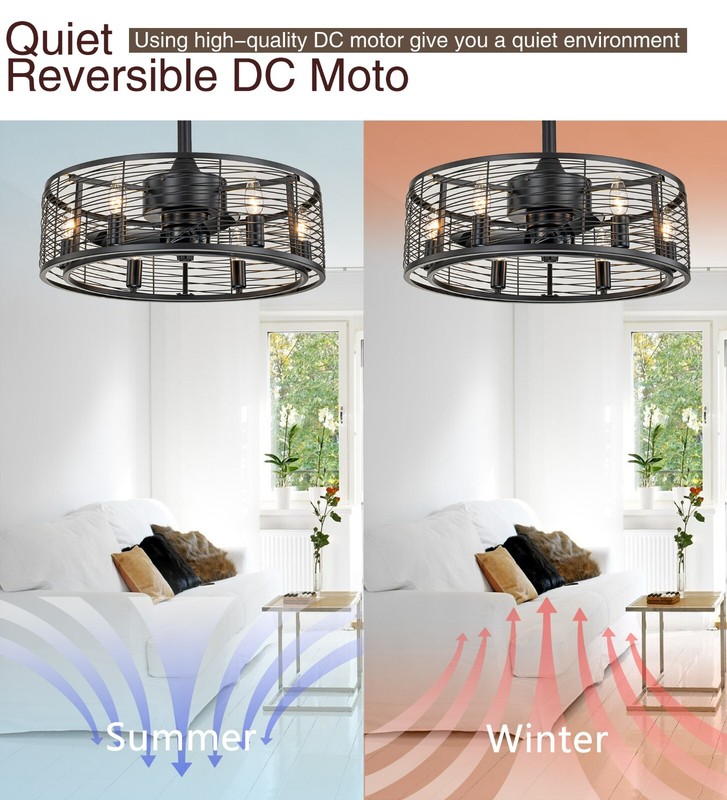 Caged Ceiling Fans with Light with Remote Control 20”Black Farmhouse Ceiling Fan gallery