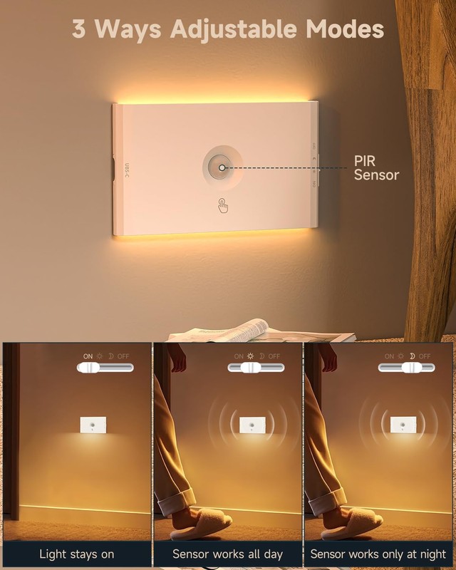 6-Pack Rechargeable Motion Stair Lights White, Dimmable Night Lights with 3 M... gallery