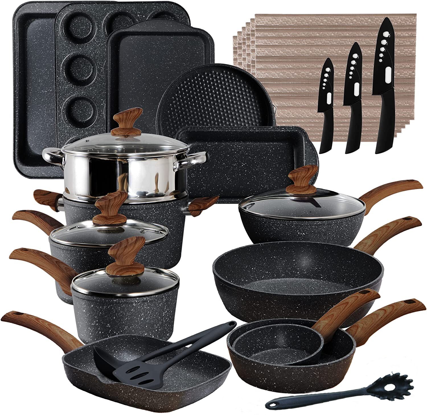 Pots and Pans Set Nonstick Kitchen Induction Cookware Set Granite Coated Pot Set gallery