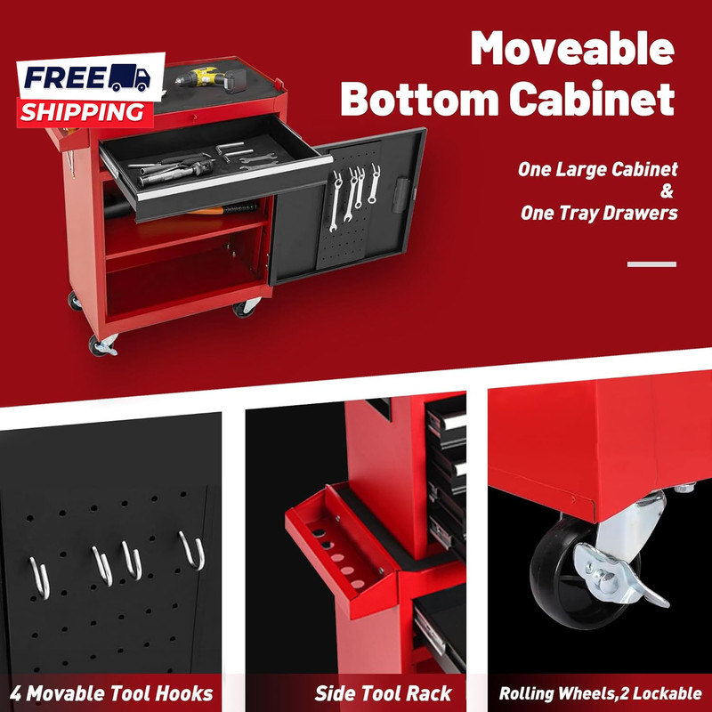 Tool Chest 5-Drawer Rolling Tool Storage Cabinet with Detachable Top Tool Box gallery