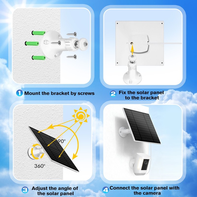 Solar Panel for Security Camera, 2 Pack 5W Solar Charger with Micro USB & USB-C gallery