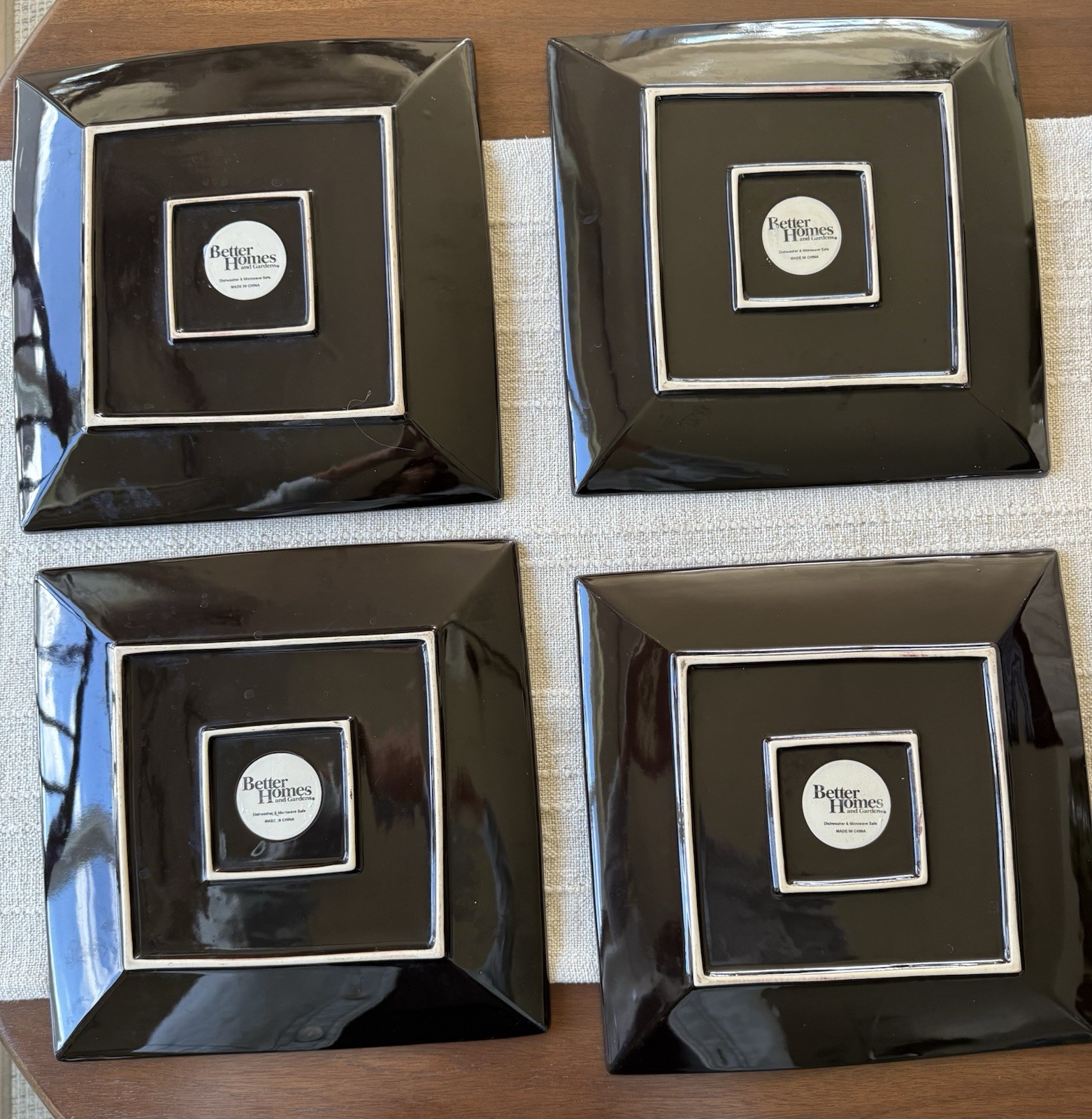 Better Homes Elk Square Glass Dinner Plates Set of 4 Beige Brown Black Glossy gallery