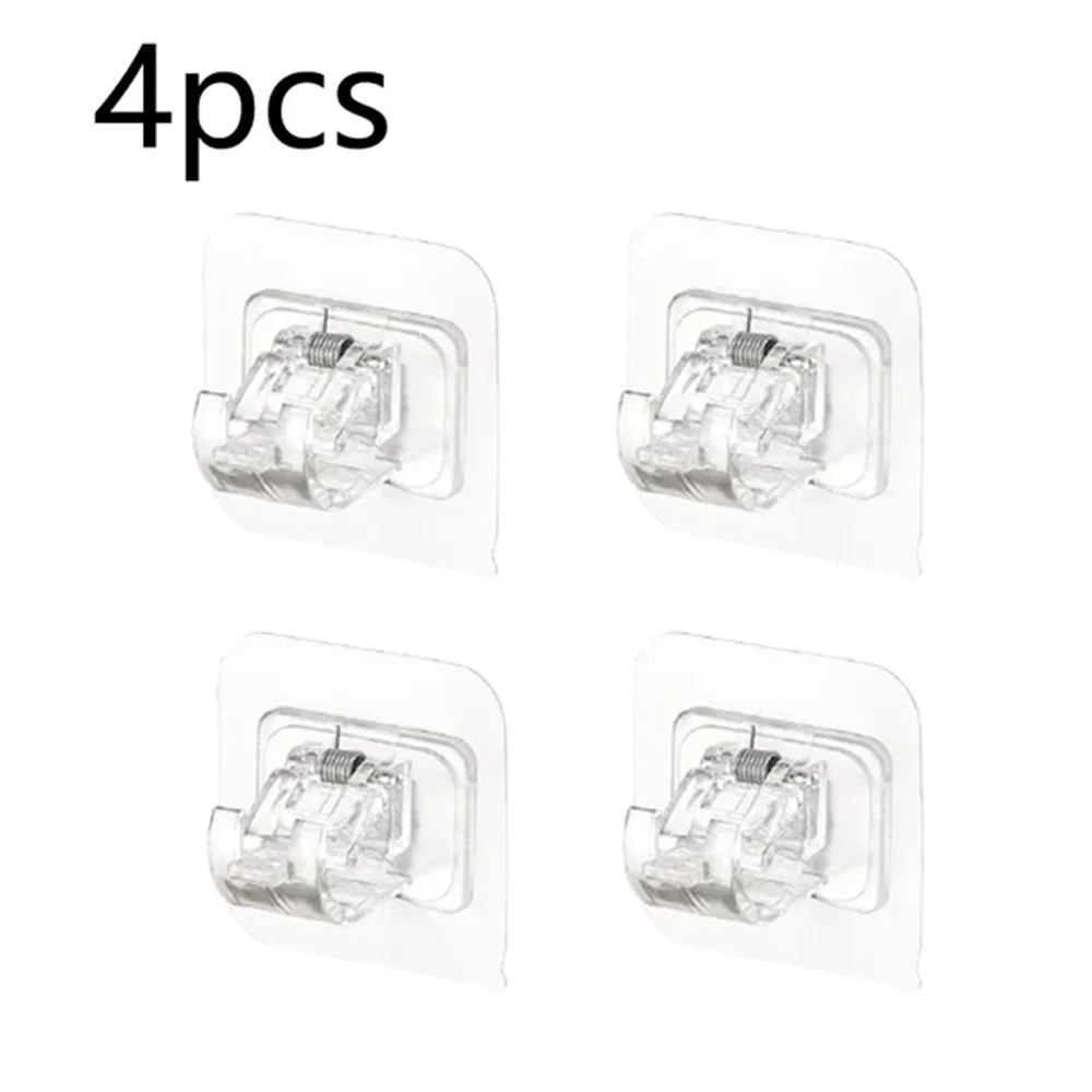 4,8PCS Nail Free Adjustable Curtain Rod Clip Brackets Self Adhesive Holder Hooks gallery