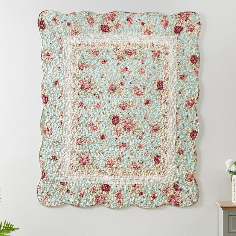 Durable 100% Cotton Quilted Throw Blanket - 50 x 60 Inches in Antique Rose gallery