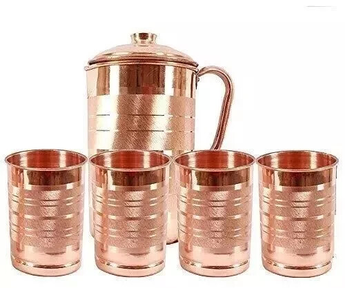 100% Pure Copper Water Jug Pitcher With Tumbler Glass Ayurveda Benefits Set Of 7 gallery