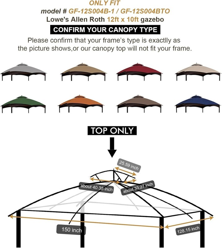 Gazebo Replacement Canopy Top for Lowe'S Allen Roth #GF-12S004B-1, Khaki gallery