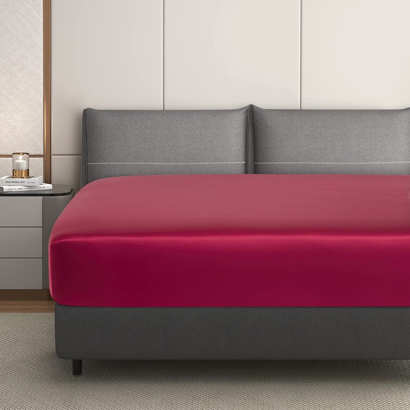 Silk Satin Wine Red Queen Fitted Sheet Only Deep Pocket Fitted Sheet Only Bre gallery